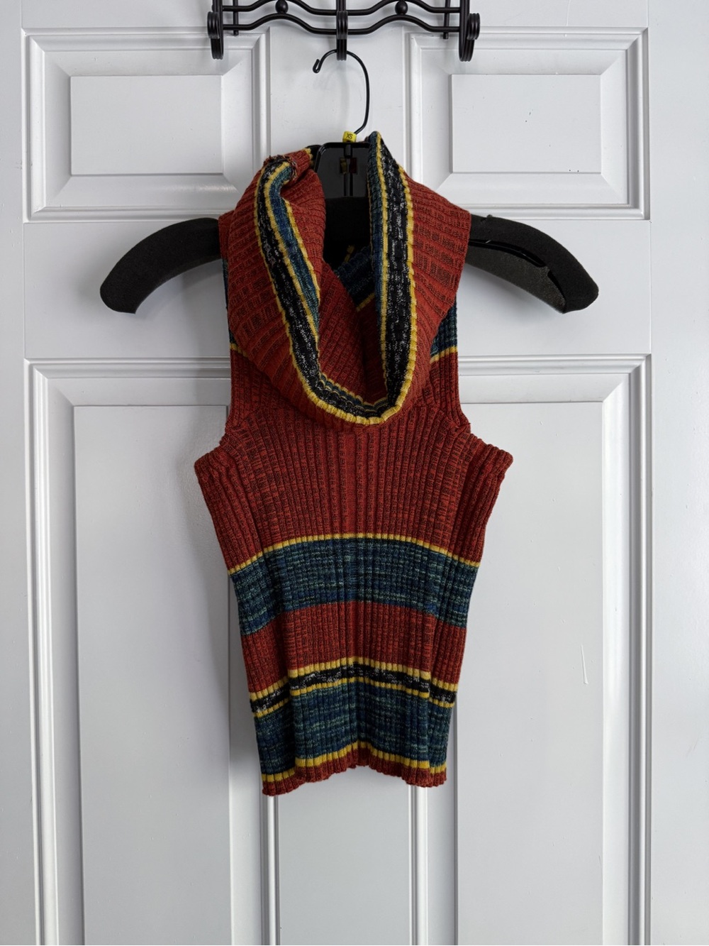 Free People Striped Ribbed Cowl Neck Sleeveless Top